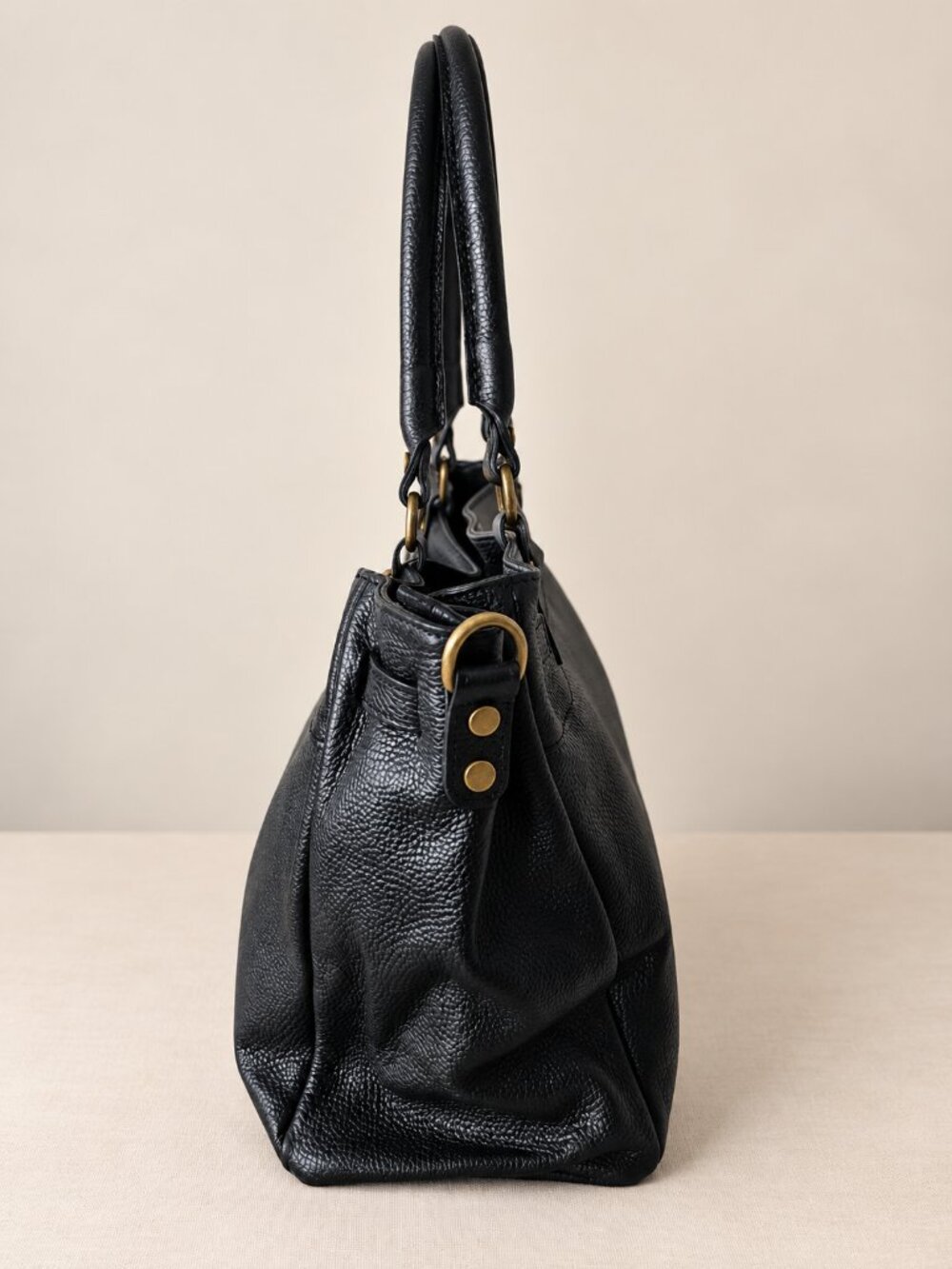 Black Large Leather Tote Bag, Italian Genuine Leather Work Bag, Vintage Purse - Picture 7 of 14